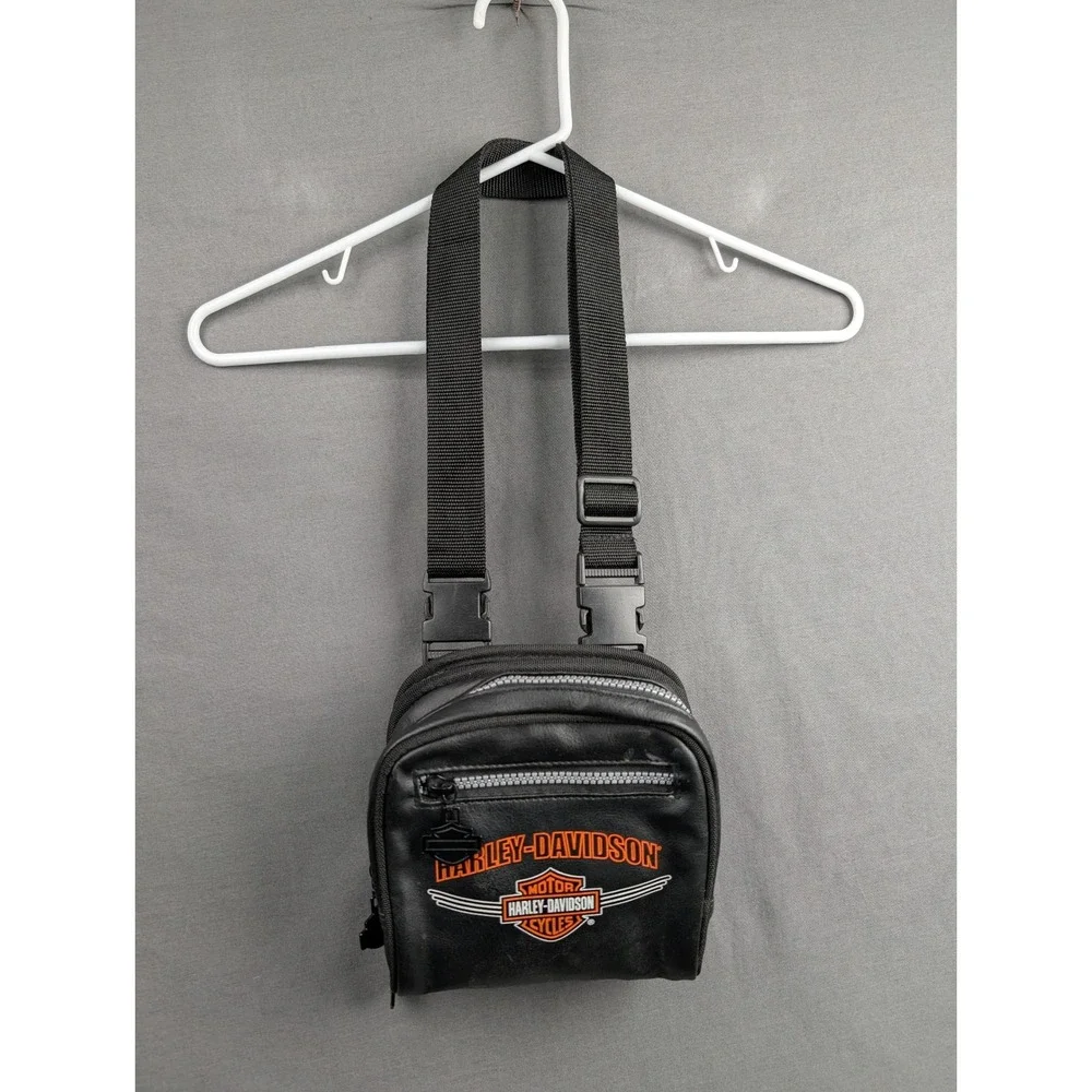 Harley Davidson Black Faux Leather CD Case Crossbody Bag Biker Moto Logo